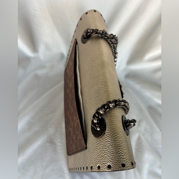 Coach Parker Mixed Media Studded Shoulder Bag 39679 Tea Rose Turnlock - Picture 9 of 16